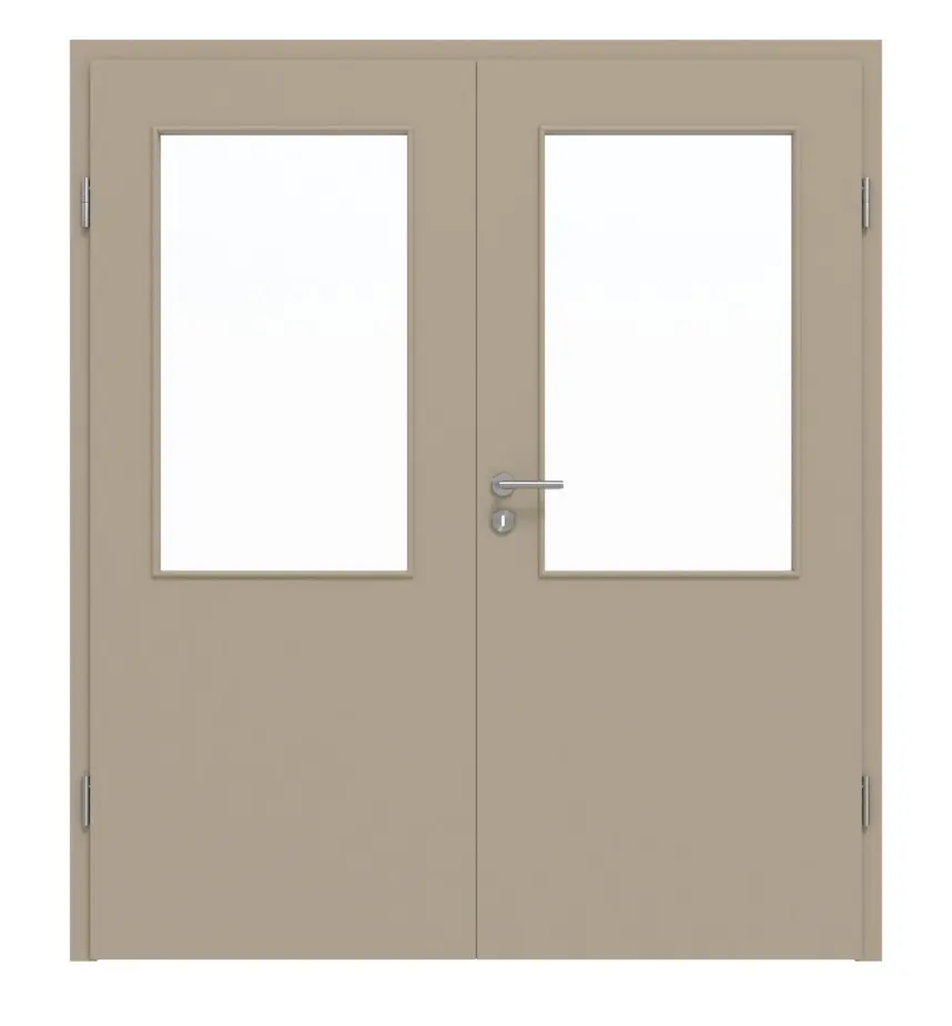 Widok frontowy drzwi dwuskrzydłowych LA 7 ultramatowy taupe (kolor ciemnoszaro-brązowy) Basic z ościeżnicą - Huga