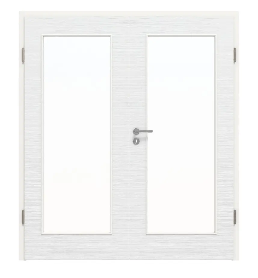 Widok frontowy: drzwi dwuskrzydłowe LA 8 biel strukturyzowana Basic z ościeżnicą - Huga