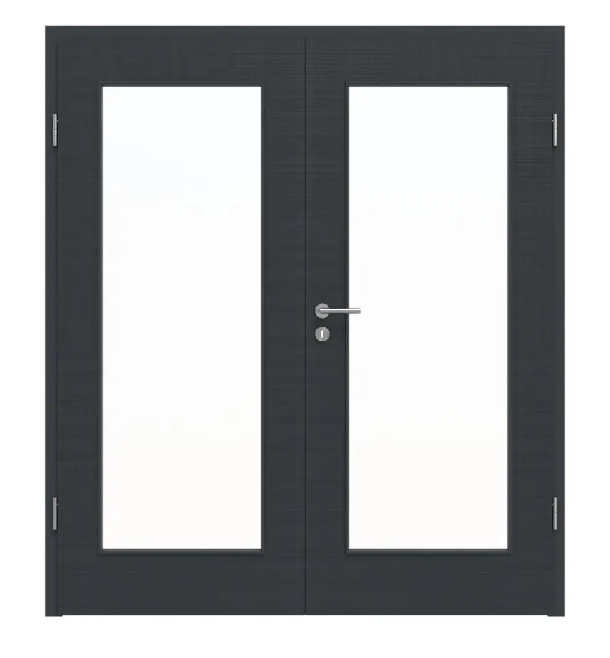 Widok frontowy drzwi dwuskrzydłowych LA 8 Cotton like antracyt Basic z ościeżnicą - Huga