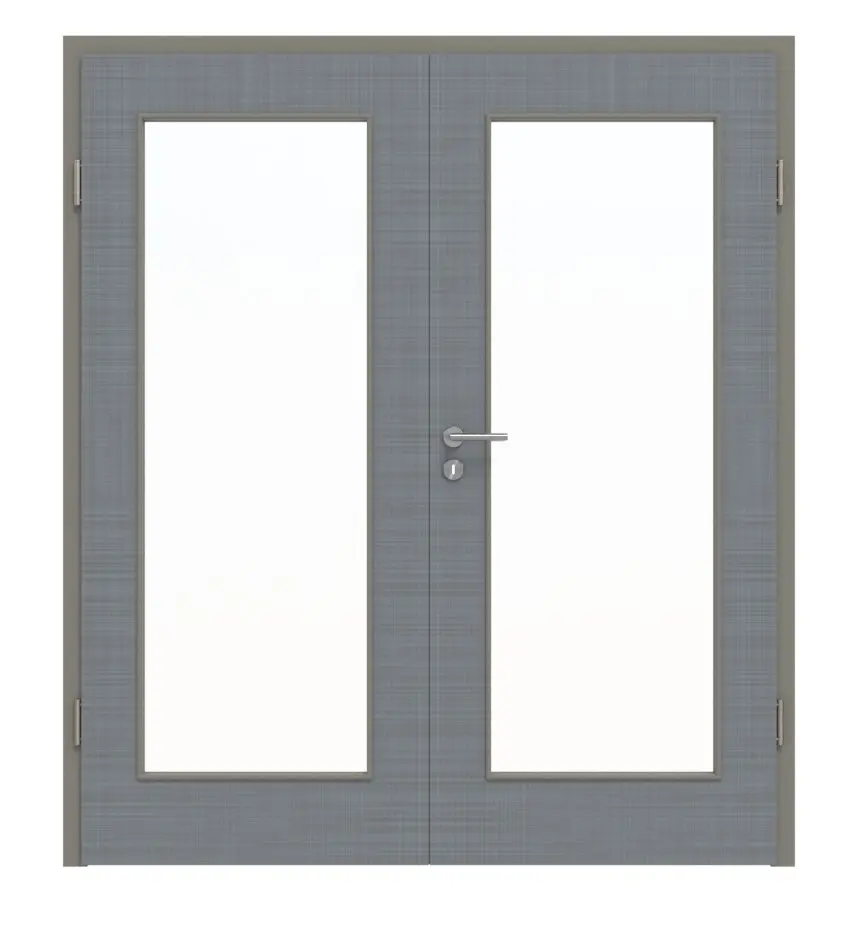 Widok frontowy drzwi dwuskrzydłowych LA 8 Cotton like Hygge szary Basic z ościeżnicą - Huga