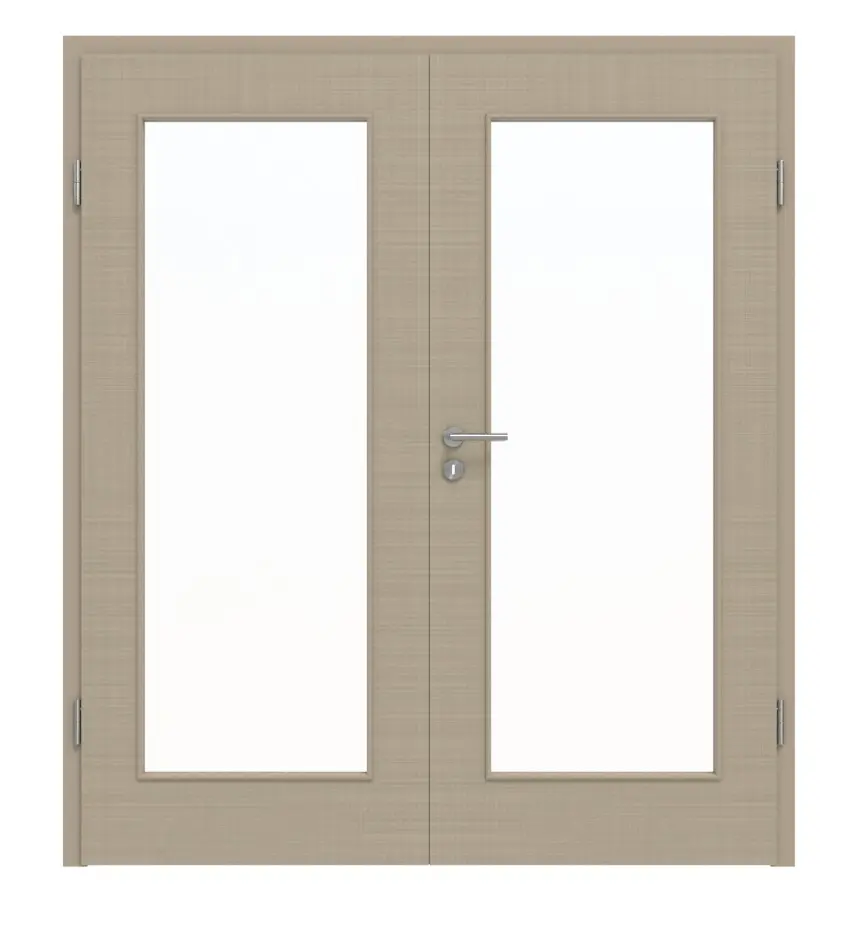 Widok frontowy drzwi dwuskrzydłowych LA 8 Cotton like taupe (kolor ciemnoszaro-brązowy) Basic z ościeżnicą - Huga