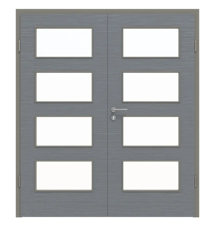 Widok frontowy: drzwi dwuskrzydłowe LA 9 strukturyzowana Hygge szary Basic, w tym ościeżnica - Huga