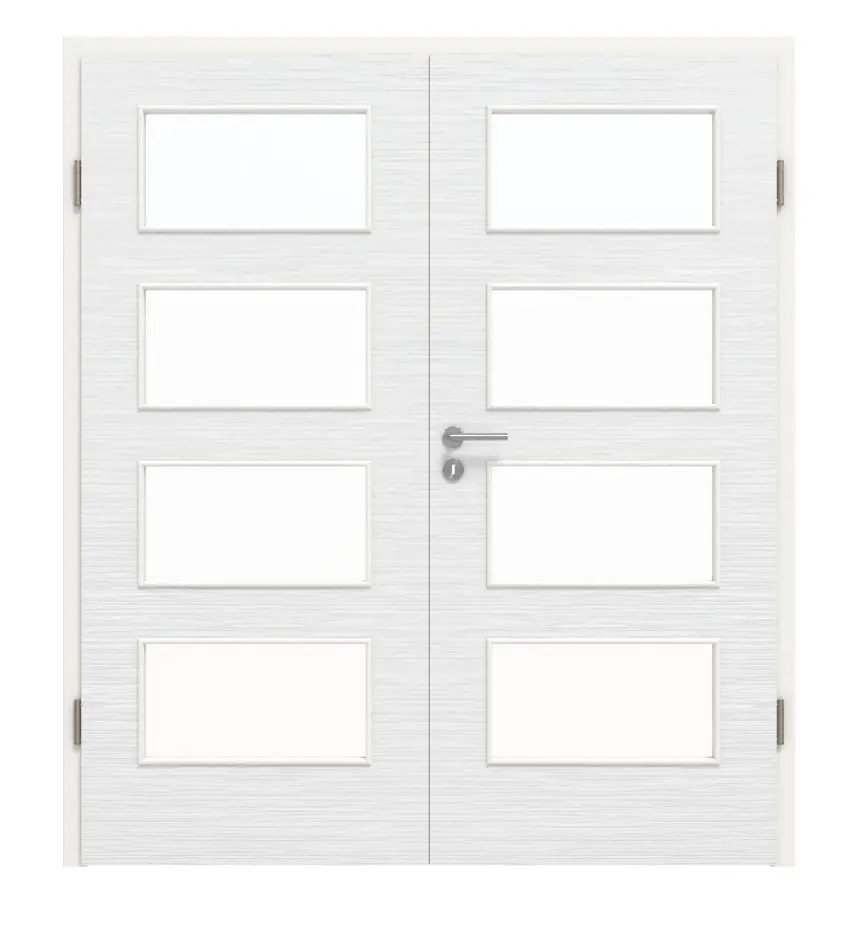 Widok frontowy drzwi dwuskrzydłowe LA 9 biel strukturyzowana Basic w tym ościeżnica - Huga