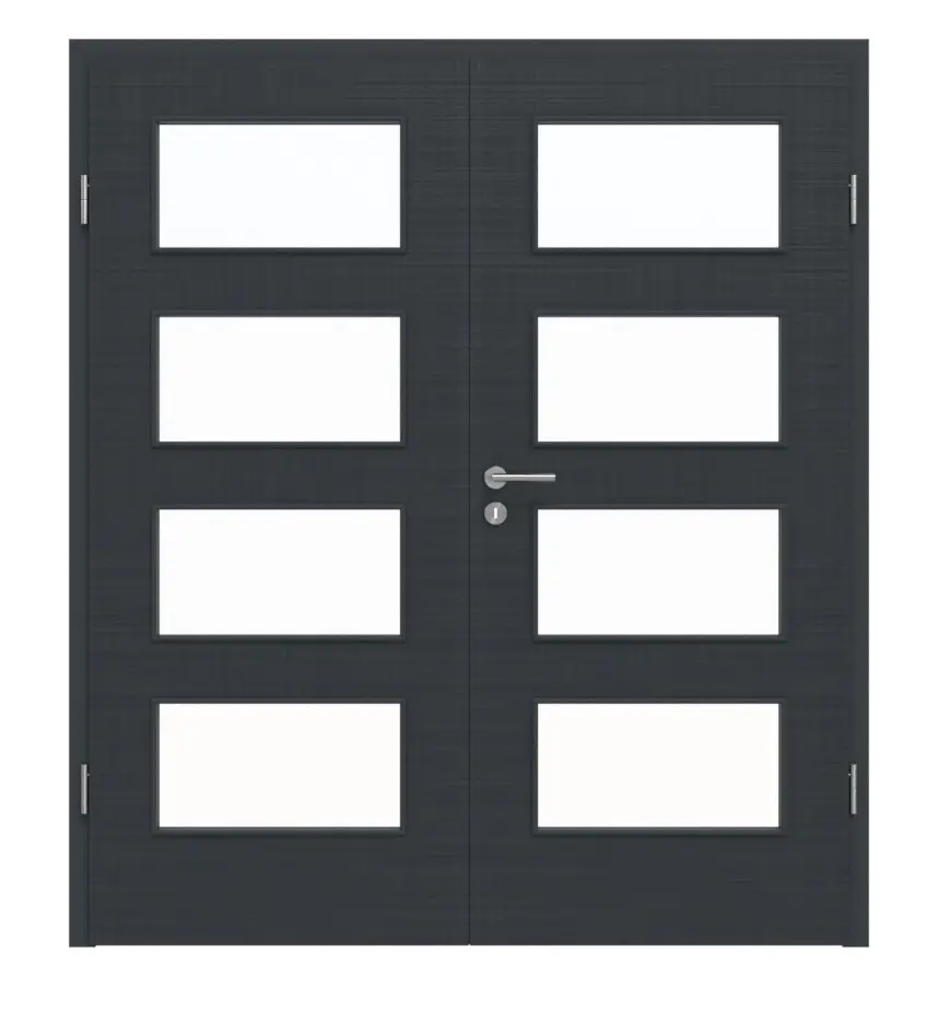 Widok frontowy drzwi dwuskrzydłowych LA 9 Cotton like antracyt Basic z ościeżnicą - Huga