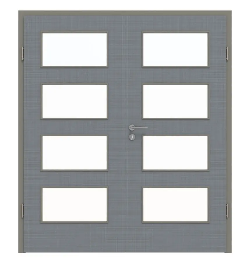 Widok frontowy drzwi dwuskrzydłowych LA 9 Cotton like Hygge szary Basic z ościeżnicą - Huga