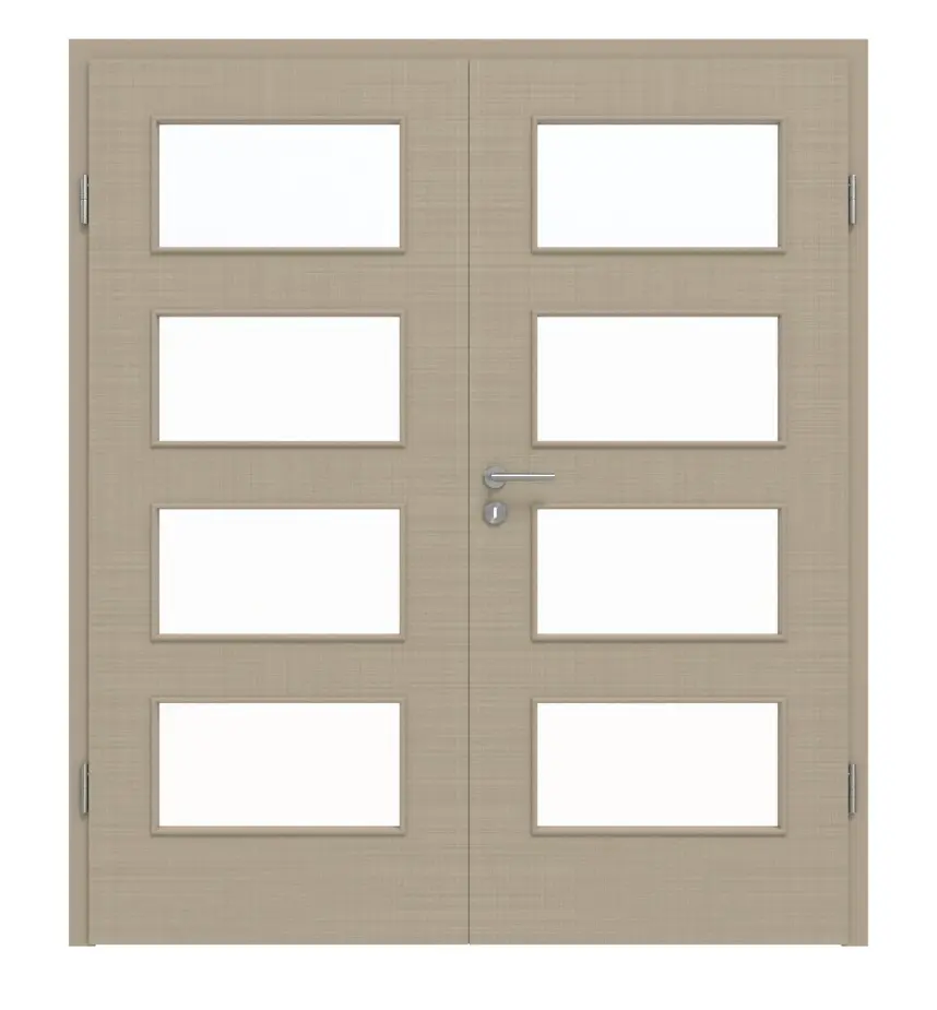 Widok frontowy drzwi dwuskrzydłowych LA 9 Cotton like taupe (kolor ciemnoszaro-brązowy) Basic z ościeżnicą - Huga