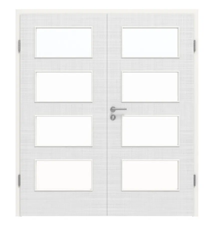 Widok frontowy drzwi dwuskrzydłowe LA 9 biel bawełniana Basic z ościeżnica - Huga