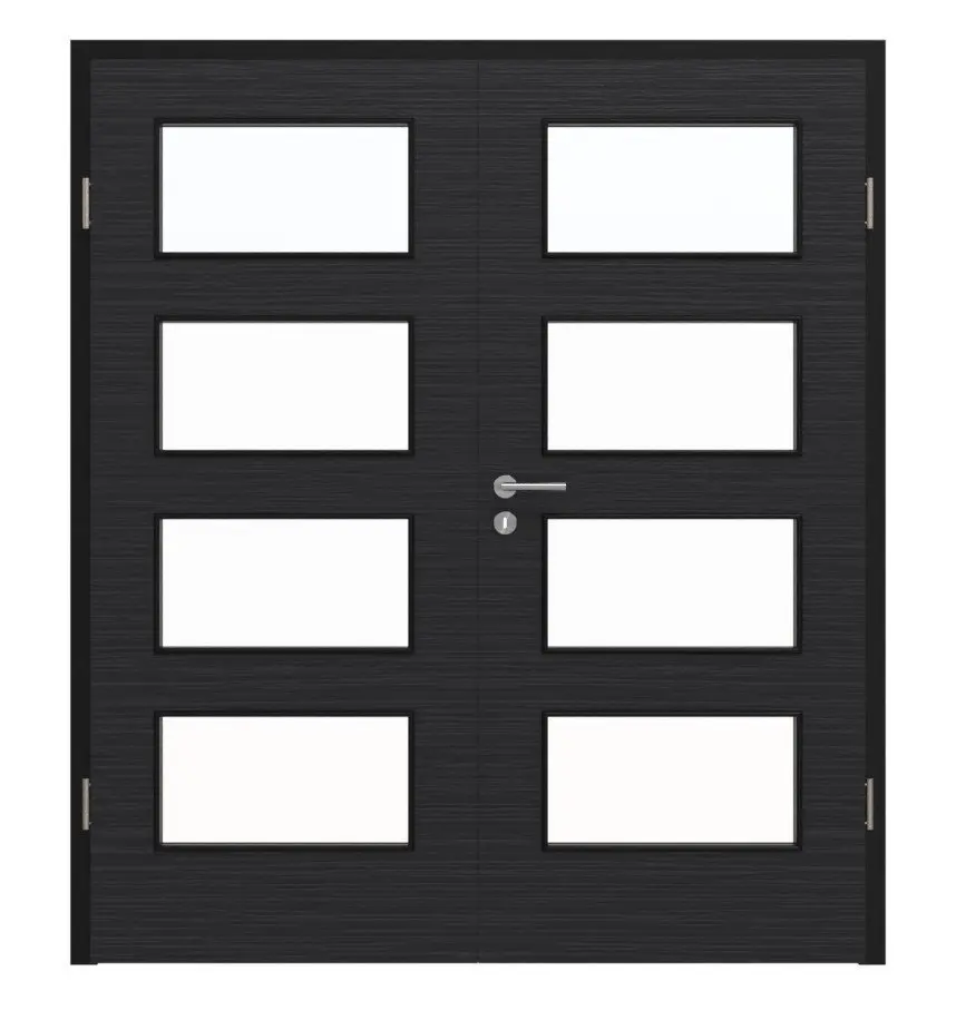 Widok frontowy drzwi dwuskrzydłowych marki HÖRMANN, Łupek czarny Proline Concepto z przeszkleniem LA 9 z ościeżnicą.