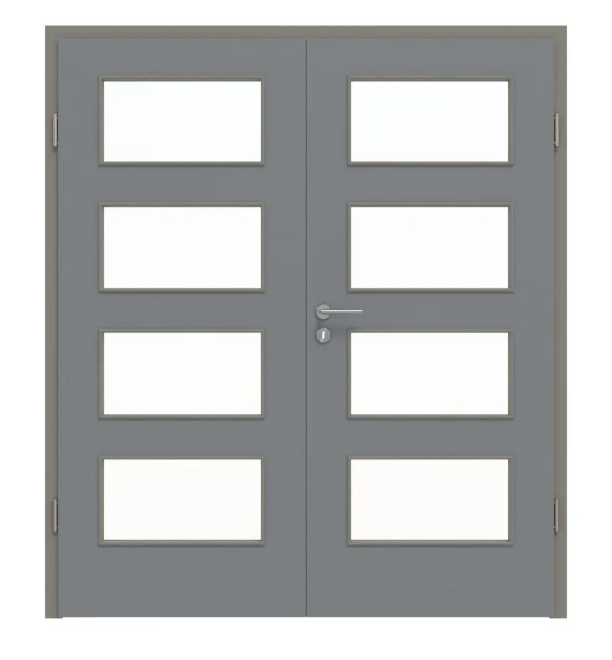 Widok frontowy drzwi dwuskrzydłowych LA 9 ultramatowy Hygge szary Basic z ościeżnicą - Huga