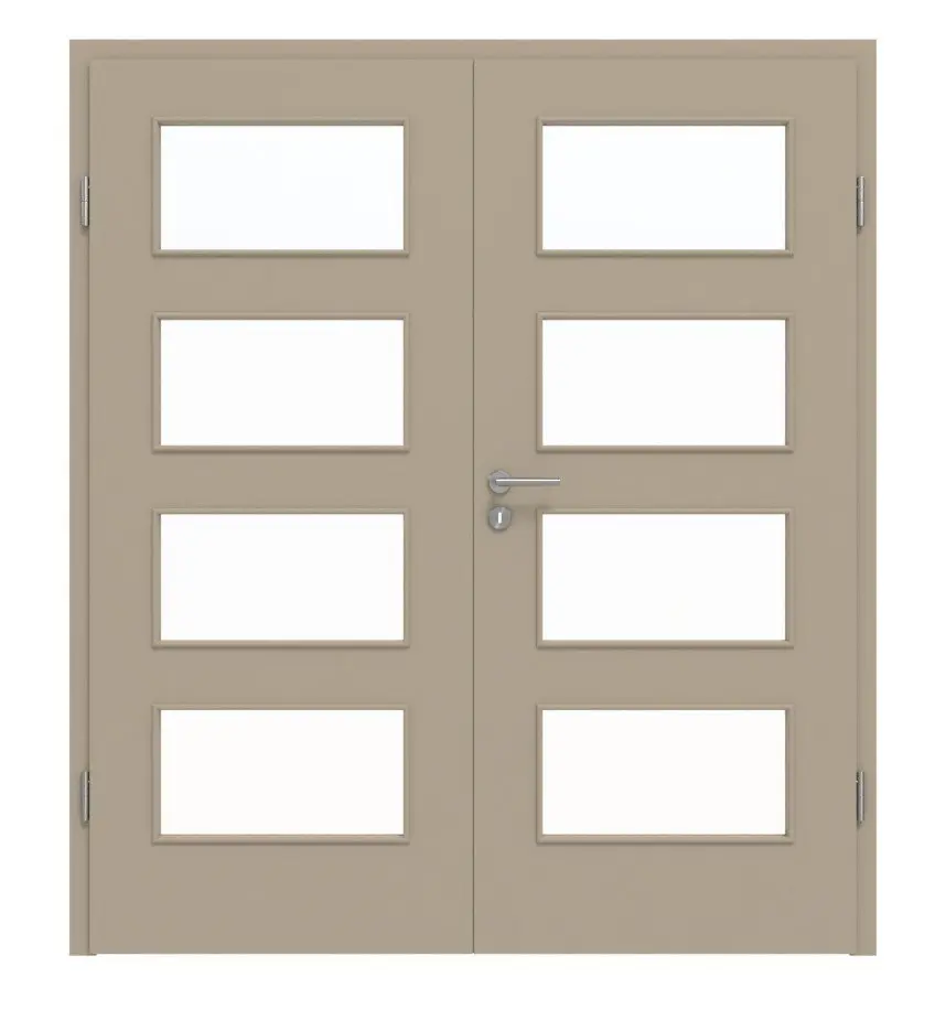 HÖRMANN drzwi dwuskrzydłowe Taupe (kolor ciemnoszaro-brązowy) Proline Concepto z przeszkleniem LA 9 i ościeżnicą