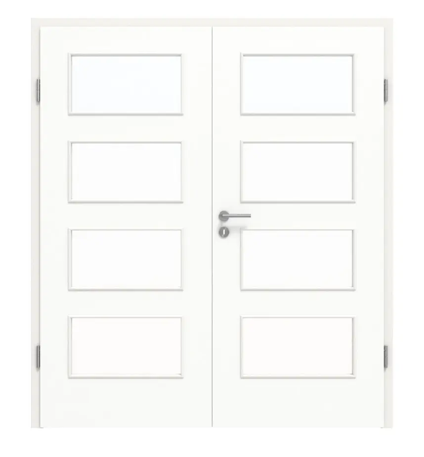 Widok frontowy drzwi dwuskrzydłowe LA 9 biel ultramatowa Basic w tym ościeżnica - Huga