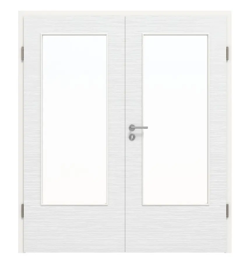Widok frontowy – drzwi dwuskrzydłowe LA-DIN biel strukturyzowana Basic z ościeżnicą - Huga