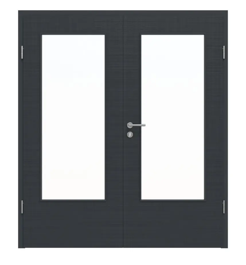 Widok frontowy drzwi dwuskrzydłowych DIN-LA Cotton like antracyt Basic z ościeżnicą - Huga