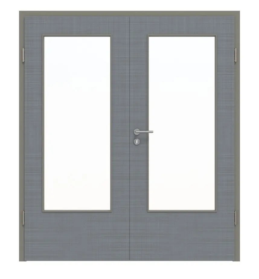 Frontansicht von Doppelflügeltür LA-DIN Cotton like Hygge Grau Basic inkl. Zarge - Huga