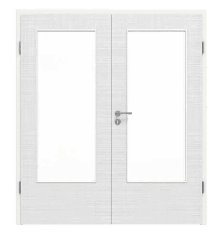 Widok frontowy: drzwi dwuskrzydłowe DIN-LA biel bawełniana Basic w tym ościeżnica - Huga