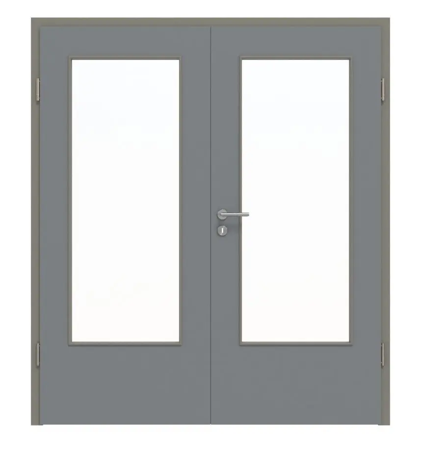HÖRMANN drzwi dwuskrzydłowe ultramat w kolorze szary pył Proline Concepto z przeszkleniem LA-DIN z ościeżnicą