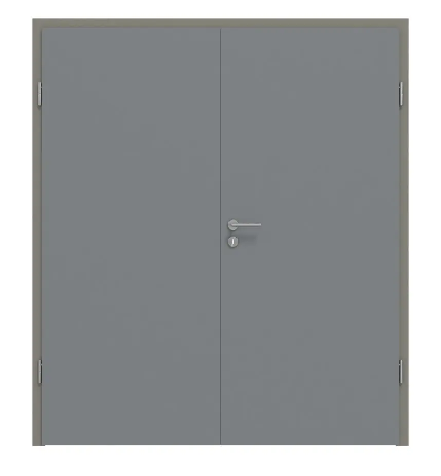 Widok frontowy drzwi dwuskrzydłowych ultramatowy Hygge szary Basic z ościeżnicą - Huga