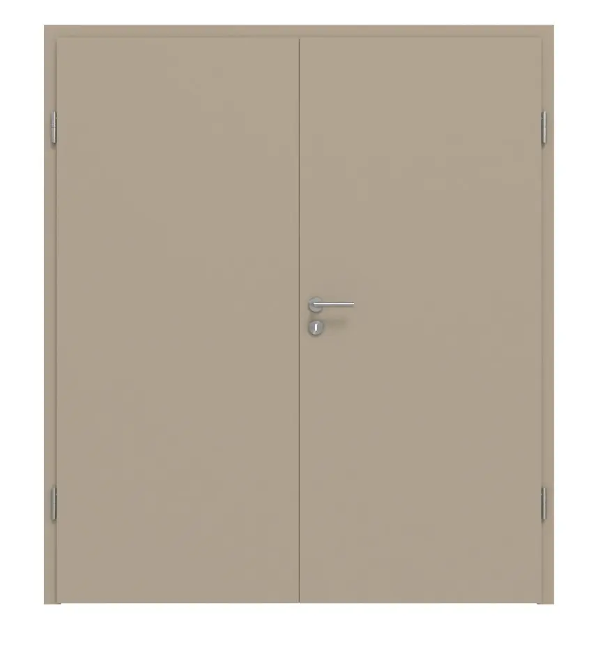 Widok frontowy - drzwi dwuskrzydłowe ultramatowy taupe (kolor ciemnoszaro-brązowy) Basic z ościeżnicą - Huga