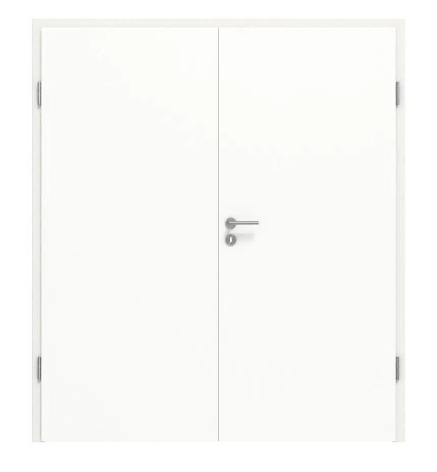 Widok frontowy drzwi dwuskrzydłowe biel ultramatowa Basic z ościeżnicą - Huga