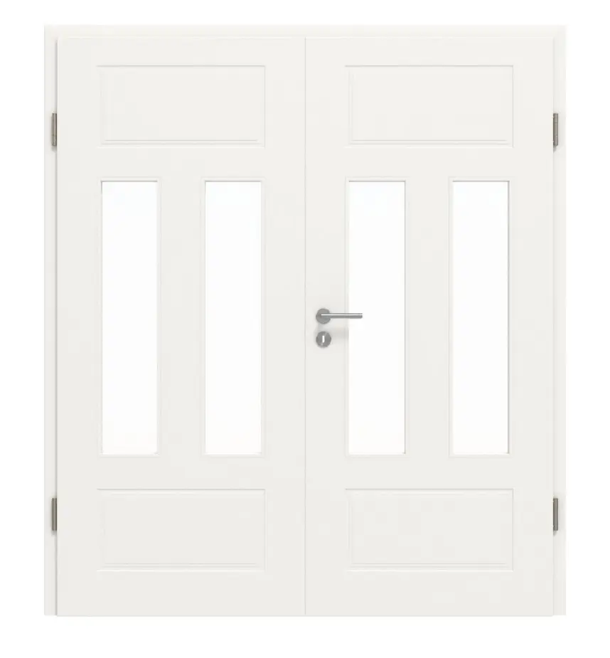 JELD-WEN drzwi dwuskrzydłowe Contour 4FS białe błyszczące, podobnie do RAL 9016 ExpertLack z przeszkleniem LA-2G z ościeżnicą