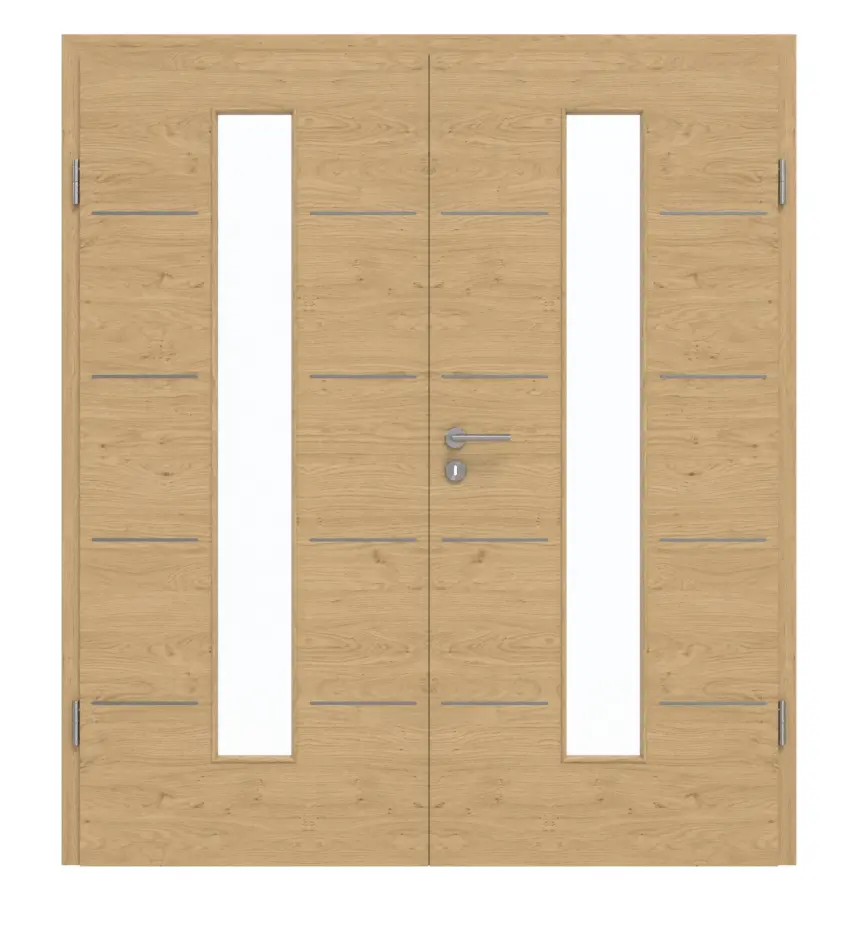 GARANT Drzwi dwuskrzydłowe Corona 730 Authentic dąb szypułkowy CePaL z przeszkleniem LA-4 na środku z ościeżnicą