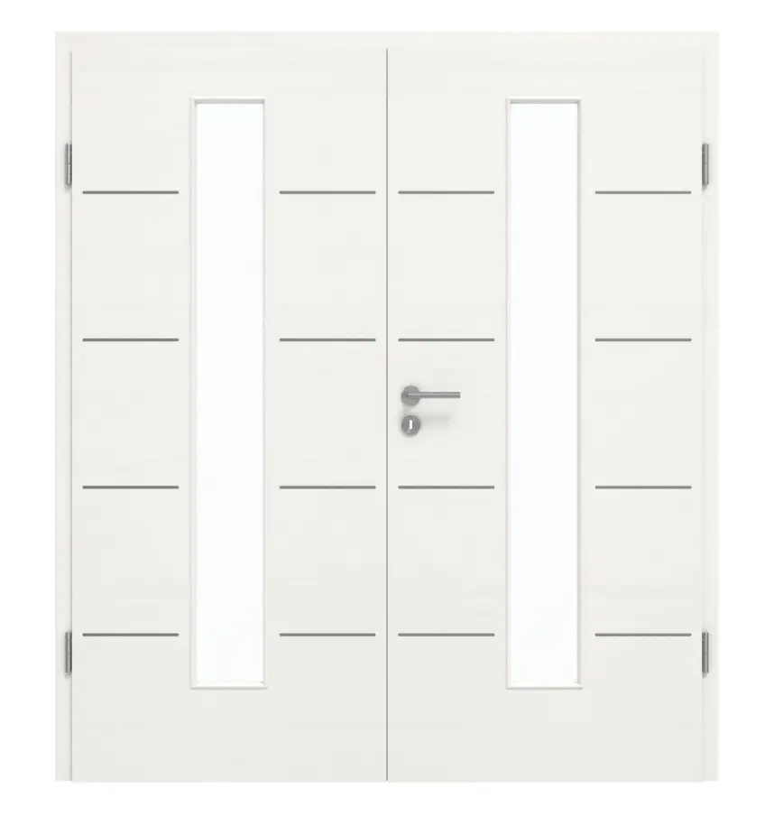 GARANT Drzwi dwuskrzydłowe Corona 730 Authentic Bianco CePaL z przeszkleniem LA-4 na środku z ościeżnicą