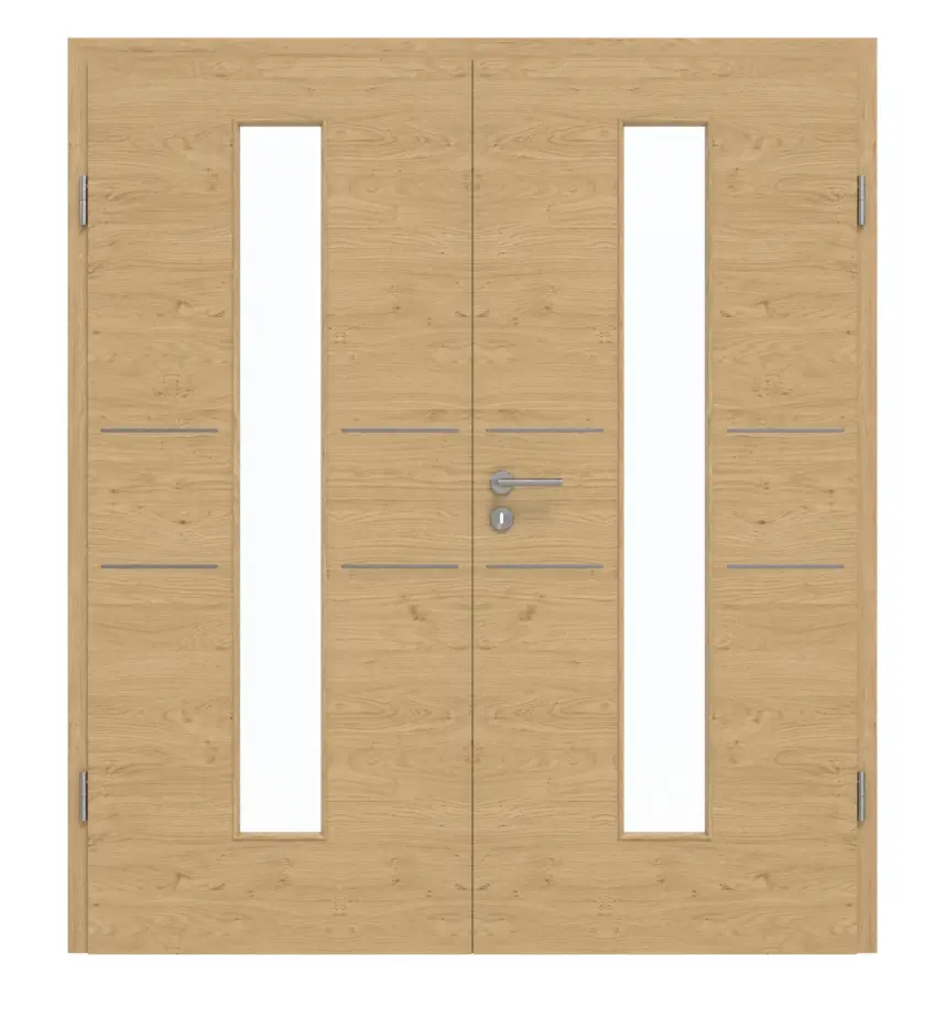 GARANT Drzwi dwuskrzydłowe Corona 732 Quer Authentic dąb szypułkowy CePaL z przeszkleniem LA-4 na środku z ościeżnicą