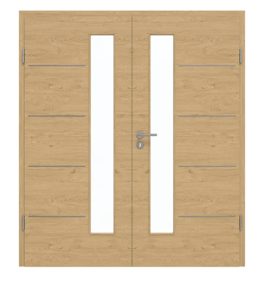 GARANT Drzwi dwuskrzydłowe Corona 734 Quer Authentic dąb szypułkowy CePaL z przeszkleniem LA-4 od strony zamka z ościeżnicą