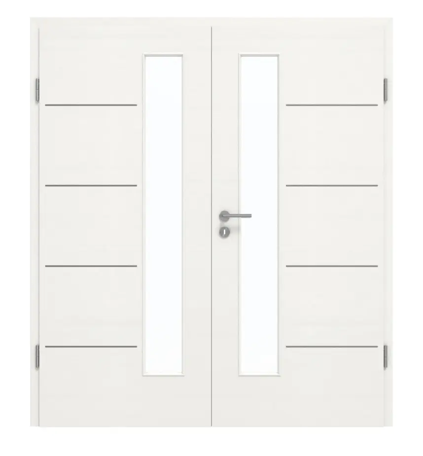 GARANT Drzwi dwuskrzydłowe Corona 734 Quer Authentic Bianco CePaL z przeszkleniem LA-4 od strony zamka z ościeżnicą