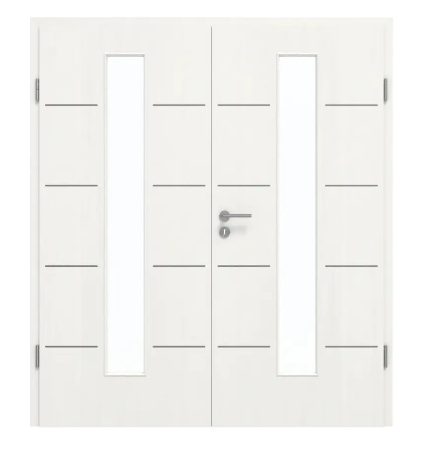 Frontansicht von GARANT Doppelflügeltür Corona 830 Authentic Bianco CePaL mit Lichtausschnitt LA-4 mittig mit Zarge