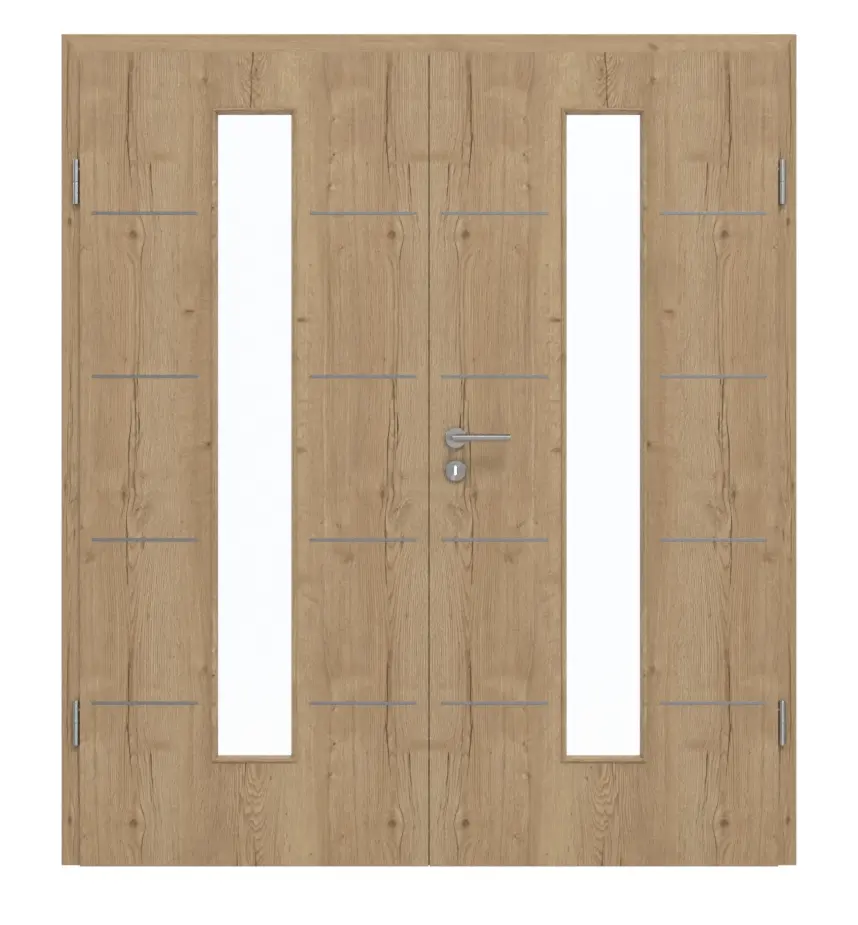 GARANT Drzwi dwuskrzydłowe Corona 830 Authentic dąb szczelinowy CePaL z przeszkleniem LA-4 na środku z ościeżnicą