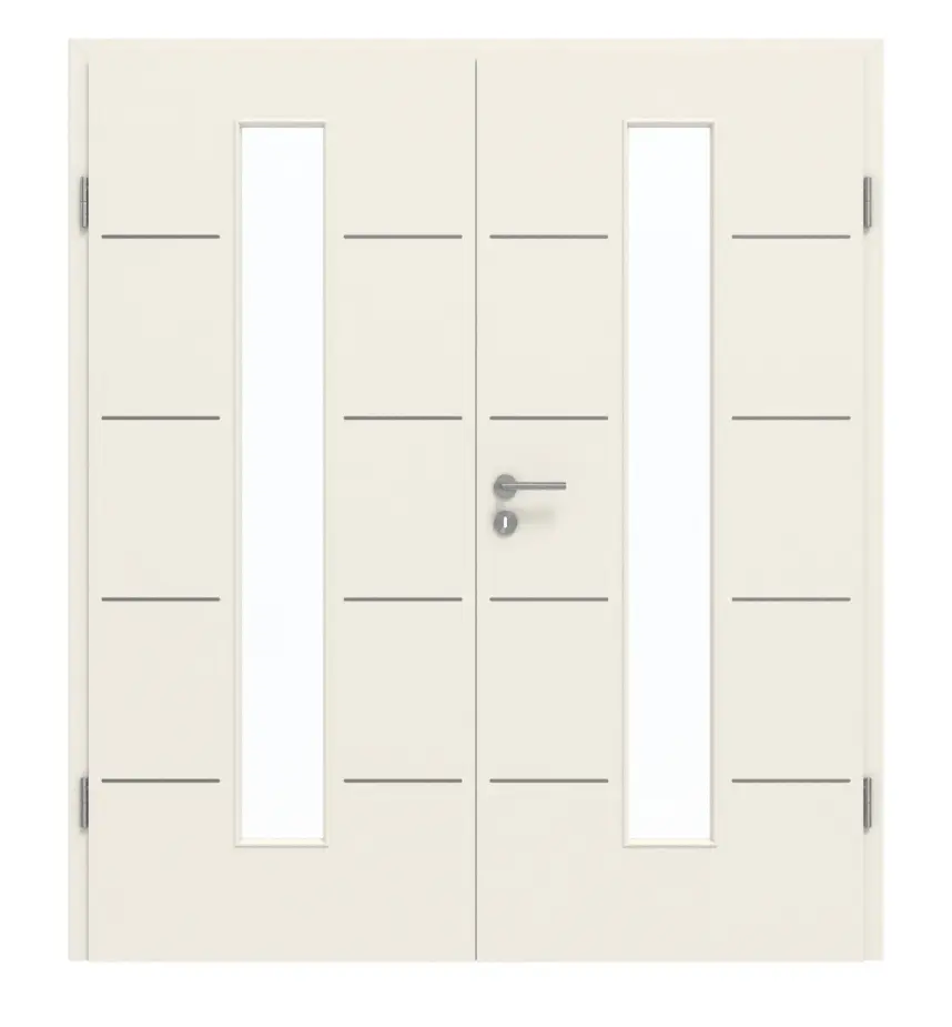 GARANT Drzwi dwuskrzydłowe Corona 830 z białym lakierem 9010 CePaL z przeszkleniem LA-4 na środku z ościeżnicą