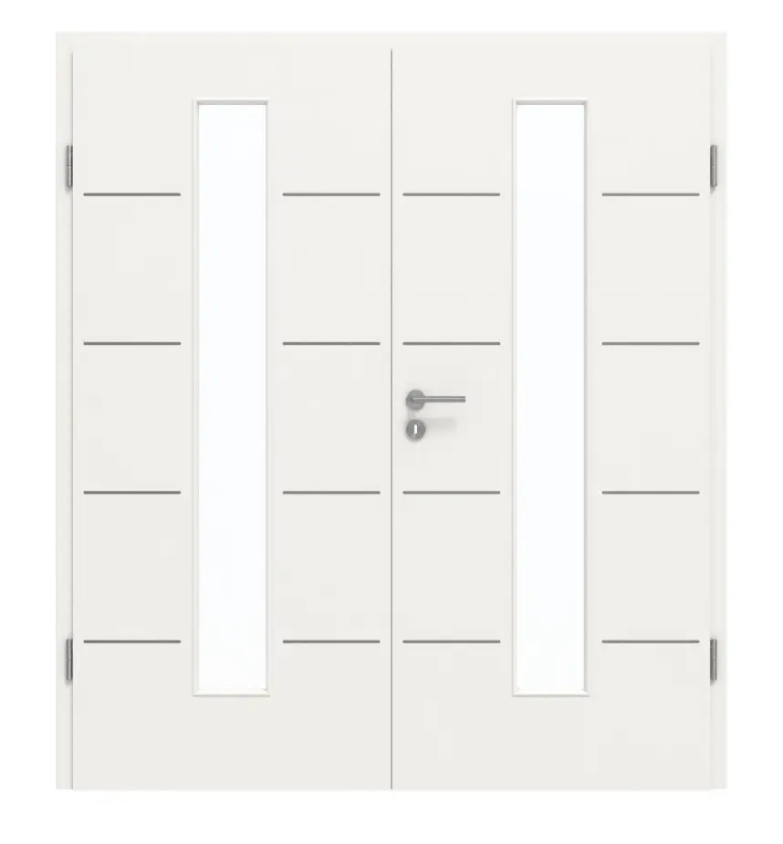 GARANT drzwi dwuskrzydłowe Corona 830 biały lakier 9016 CePaL z przeszkleniem LA-4 na środku z ościeżnicą