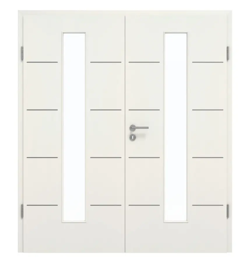 GARANT Drzwi dwuskrzydłowe Corona 830 biel Struktura Premium CePaL z przeszkleniem LA-4 na środku z ościeżnicą