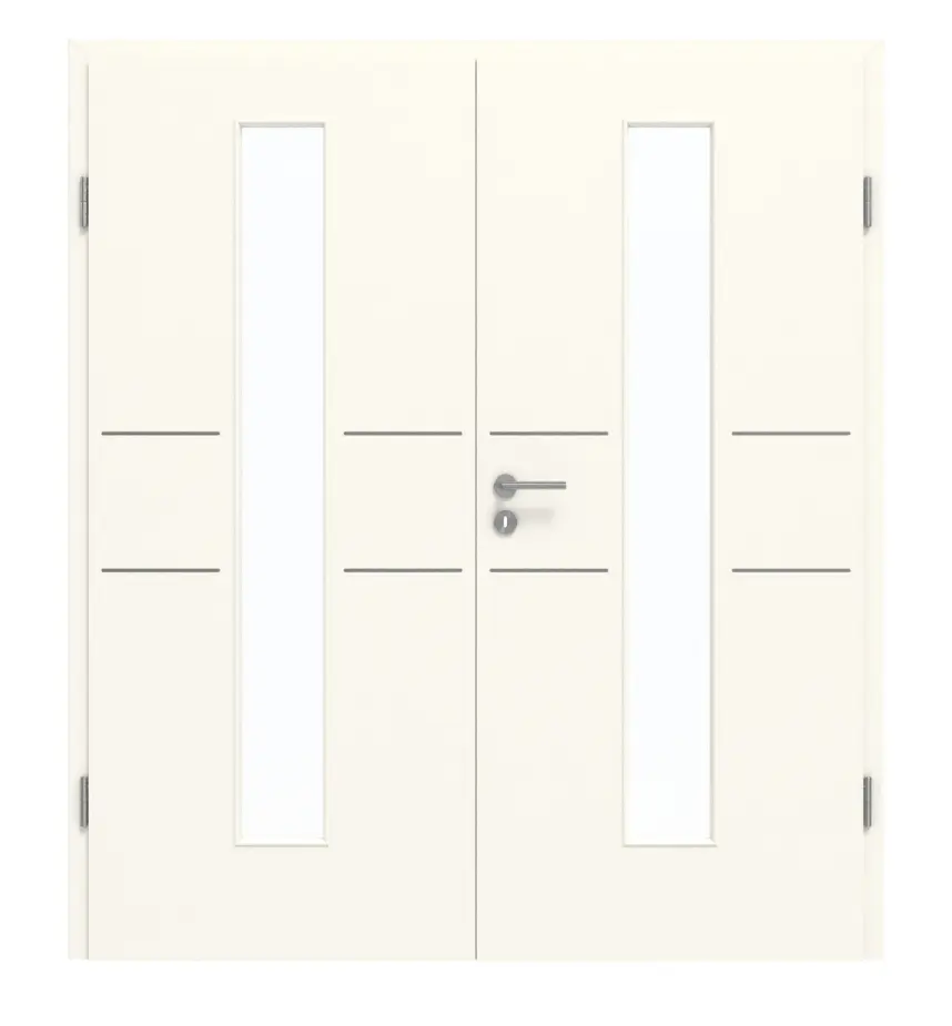 GARANT drzwi dwuskrzydłowe Corona 832 Pearl White CePaL z przeszkleniem LA-4 na środku z ościeżnicą