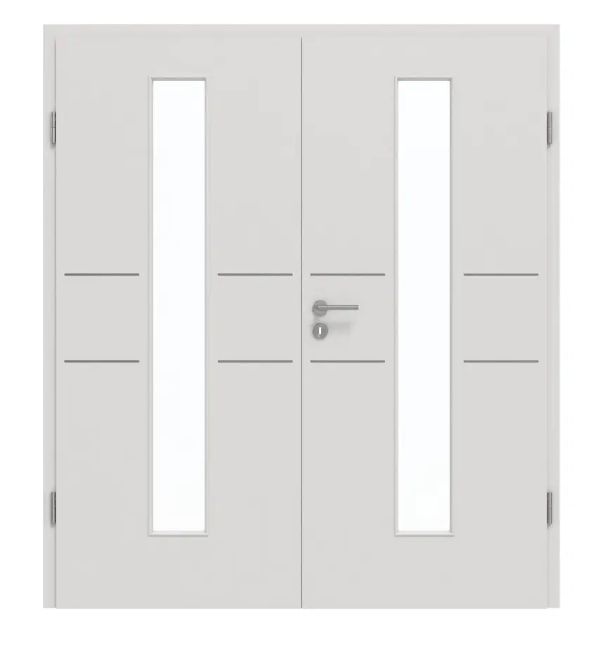 GARANT Drzwi dwuskrzydłowe Corona 832 Silver Grey CePaL z przeszkleniem LA-4 na środku z ościeżnicą