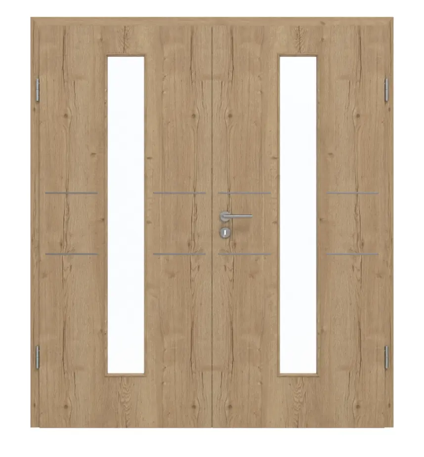GARANT Drzwi dwuskrzydłowe Corona 832 Authentic dąb szczelinowy CePaL z przeszkleniem LA-4 na środku z ościeżnicą