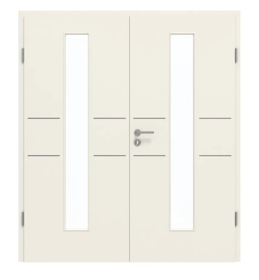 Frontansicht von GARANT Doppelflügeltür Corona 832 Weißlack 9010 CePaL mit Lichtausschnitt LA-4 mittig mit Zarge