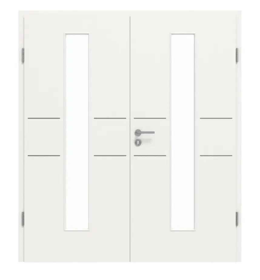 GARANT Drzwi dwuskrzydłowe Corona 832 biały lakier 9016 CePaL z przeszkleniem LA-4 na środku z ościeżnicą