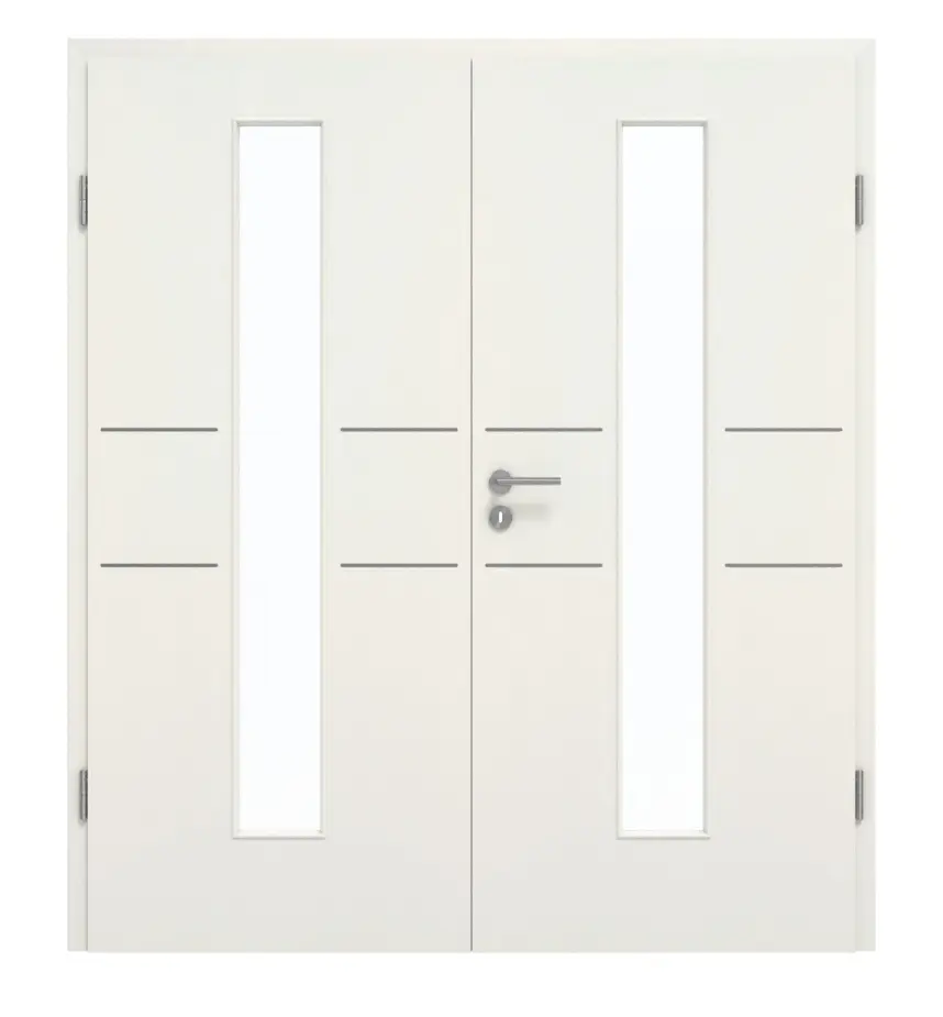 GARANT drzwi dwuskrzydłowe Corona 832 biel ze strukturą Premium CePaL z przeszkleniem LA-4 na środku z ościeżnicą