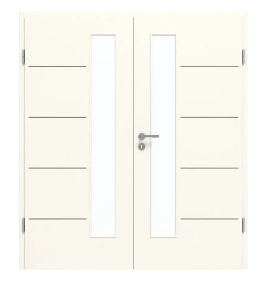 GARANT drzwi dwuskrzydłowe Corona 834 Pearl White CePaL z przeszkleniem LA-4 od strony zamka z ościeżnicą