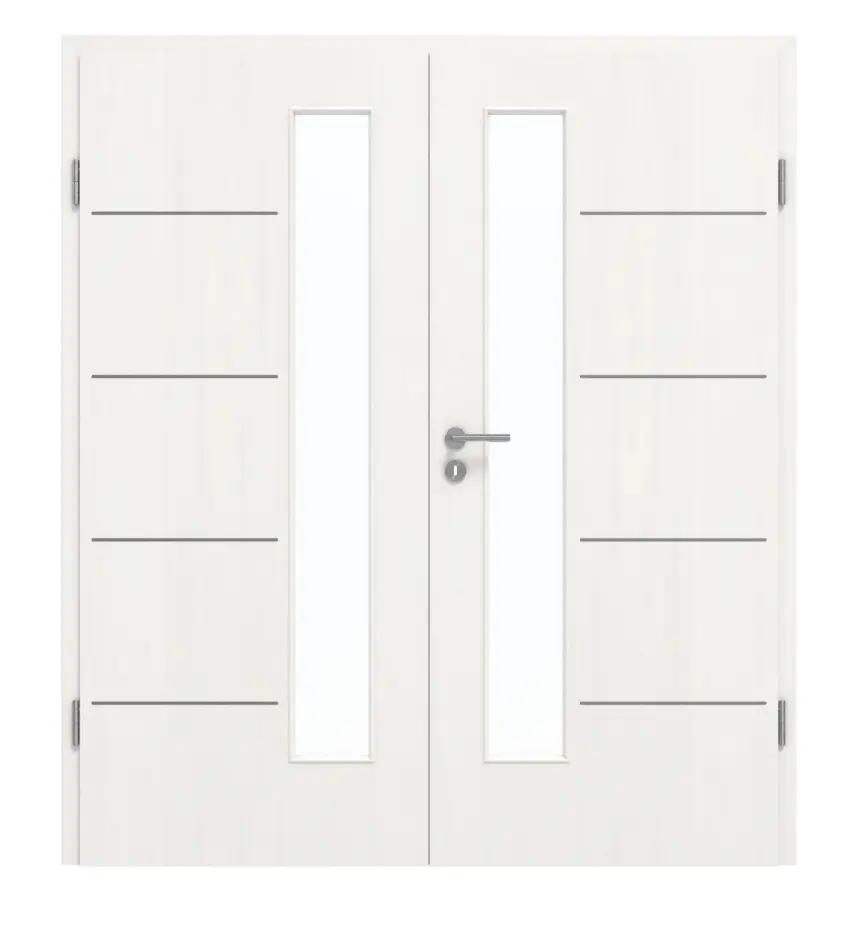 GARANT Drzwi dwuskrzydłowe Corona 834 Authentic Bianco CePaL z przeszkleniem LA-4 od strony zamka z ościeżnicą