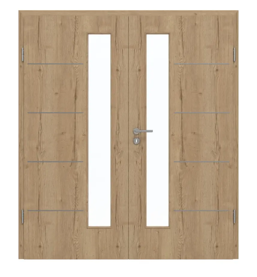 GARANT Drzwi dwuskrzydłowe Corona 834 Authentic dąb szczelinowy CePaL z przeszkleniem LA-4 od strony zamka z ościeżnicą