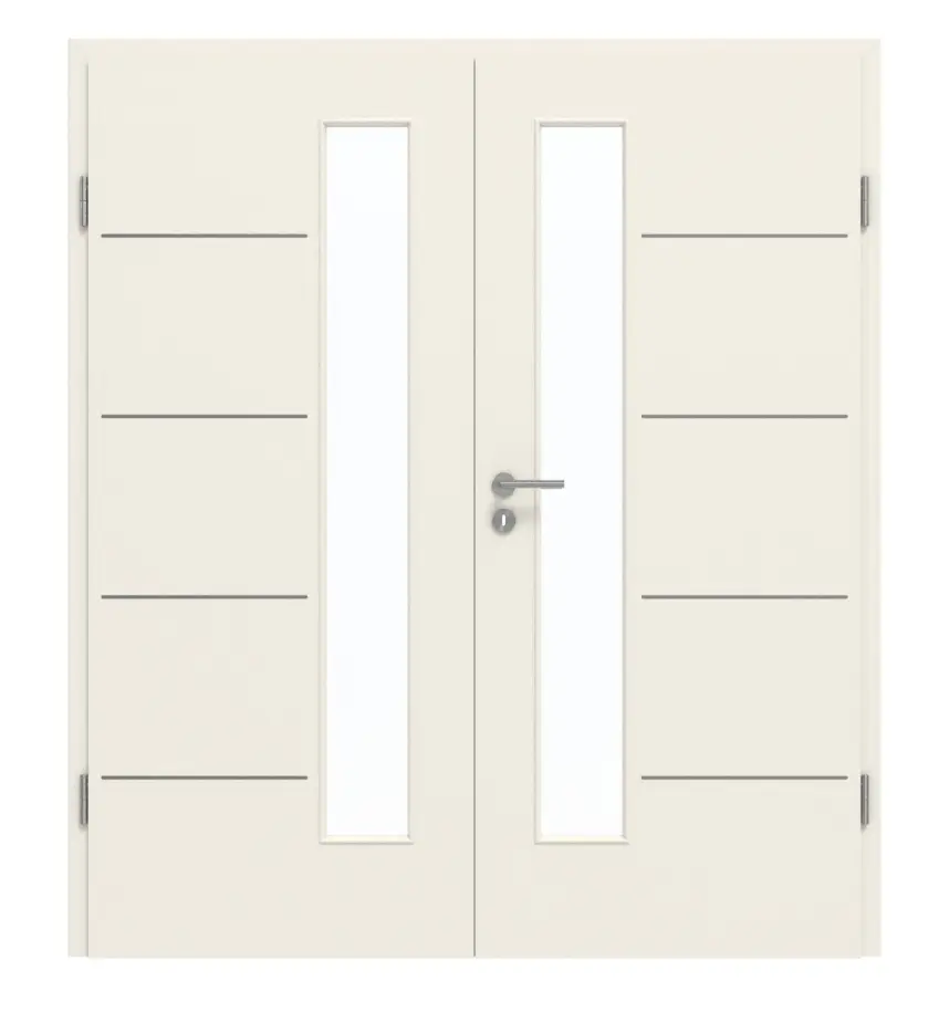 Frontansicht von GARANT Doppelflügeltür Corona 834 Weißlack 9010 CePaL mit Lichtausschnitt LA-4 schlossseitig mit Zarge