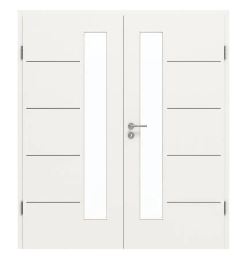 GARANT Drzwi dwuskrzydłowe Corona 834 biały lakier 9016 CePaL z przeszkleniem LA-4 od strony zamka z ościeżnicą