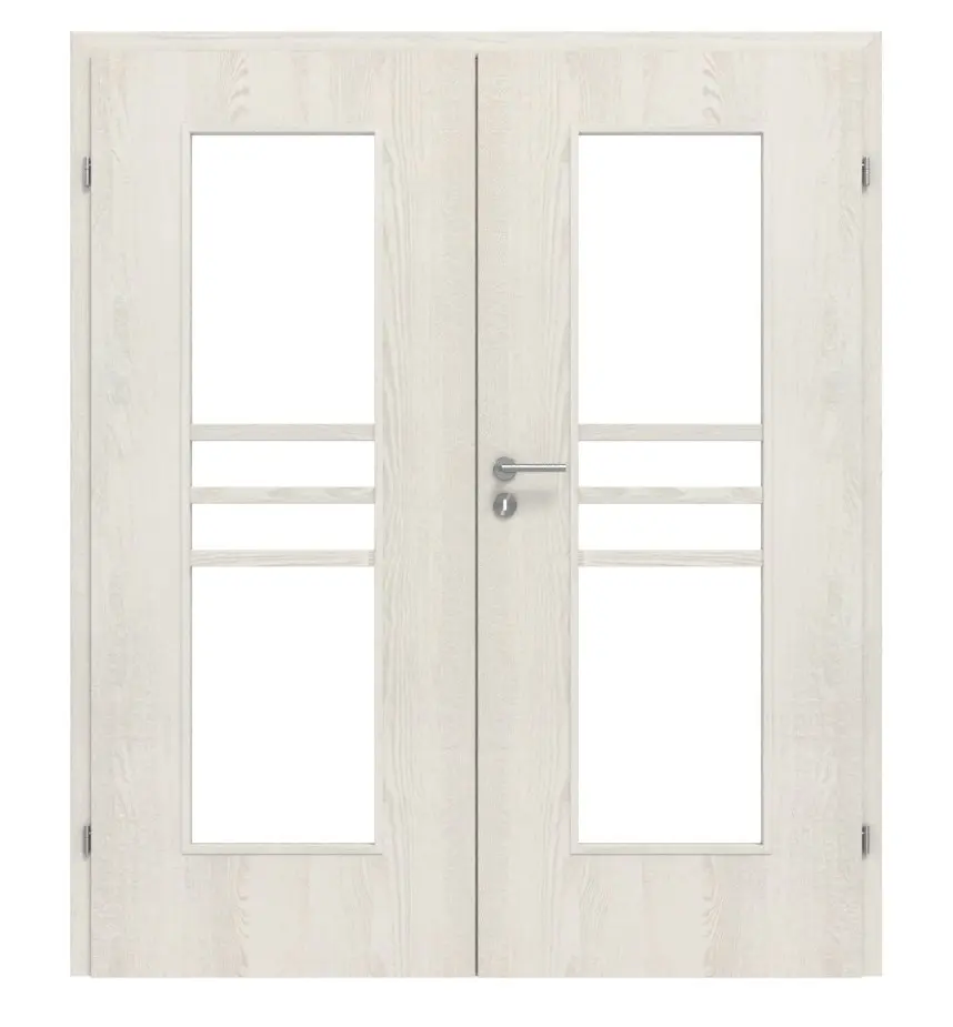 CLASSEN drzwi dwuskrzydłowe Demeter M2 jesion biały 3D Look z przeszkleniem w zestawie z ościeżnicą