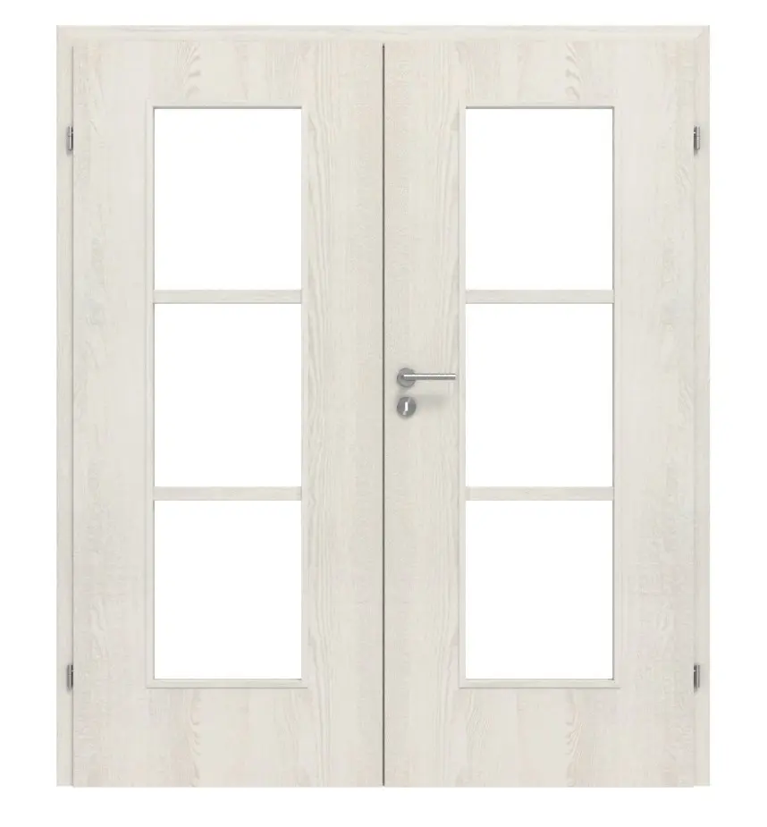 CLASSEN drzwi dwuskrzydłowe Demeter M3 jesion biały 3D Look z przeszkleniem wraz z ościeżnicą