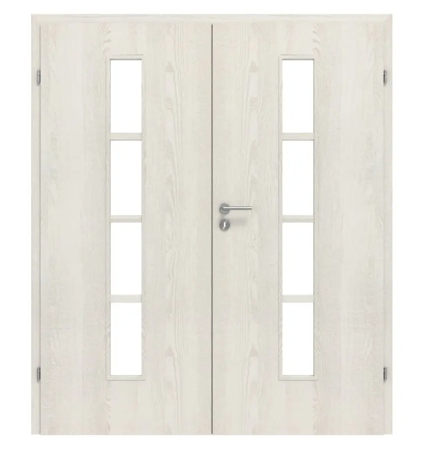 CLASSEN drzwi dwuskrzydłowe Demeter M4 jesion biały 3D Look z przeszkleniem i ościeżnicą