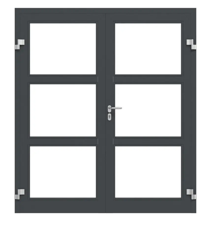 Widok frontowy w kolorze db703 zestawu drzwi wewnętrznych 2-skrzydłowe drzwi ramowe aluminiowe ES 50 z LA-03 wraz z ościeżnicą blokową - Hörmann