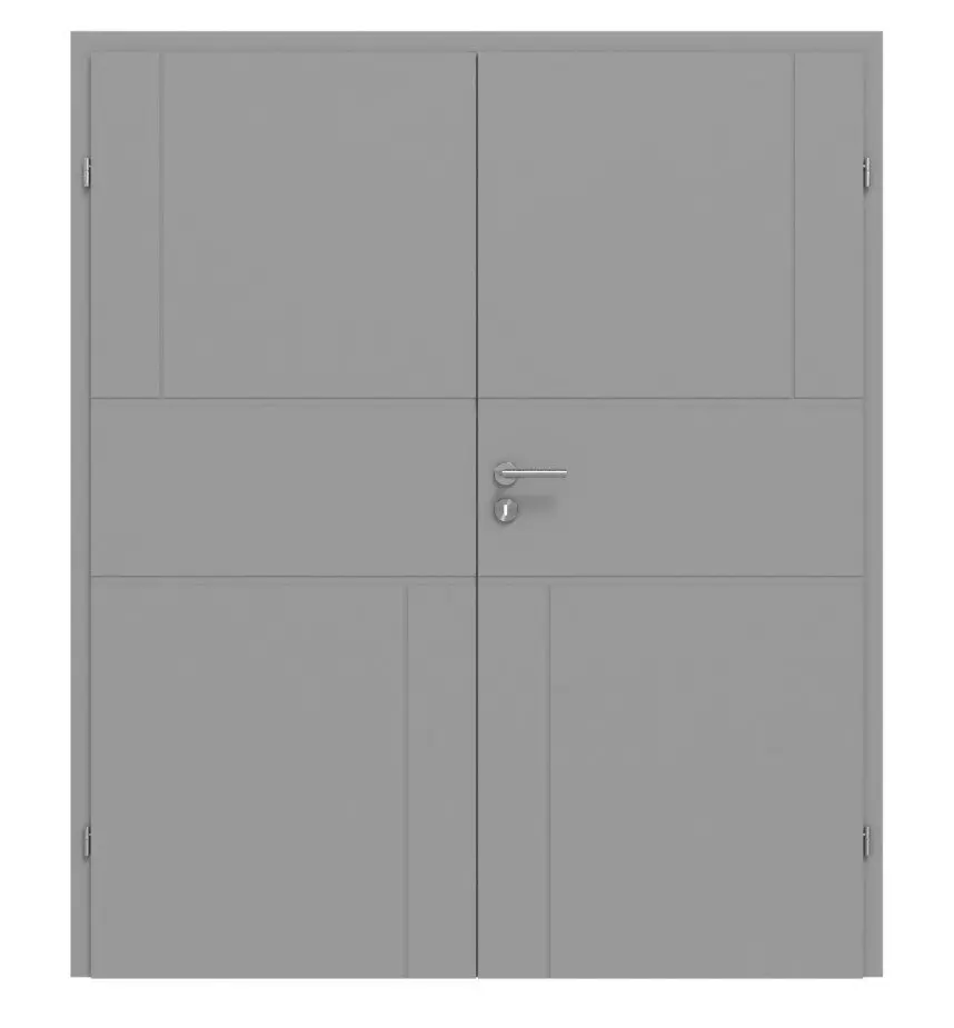 Widok frontowy drzwi dwuskrzydłowych marki CLASSEN Evelin M12, szary RAL 7004, lakierowane